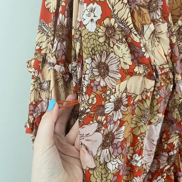 Free People Under Wraps Ruched Boho Floral Mini Dress Size 12 - Picture 6 of 9
